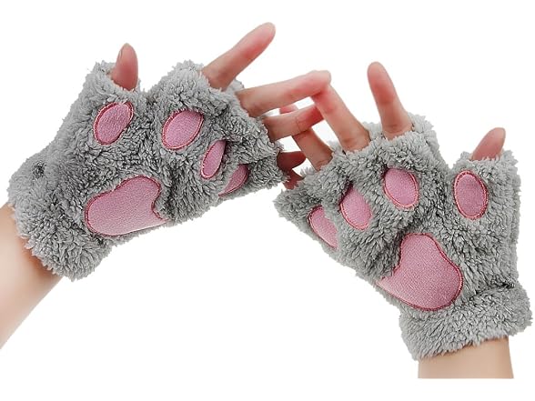 Greenery (OS) Bear Plush Cat Paw Claw Gloves Soft - Gallery 4
