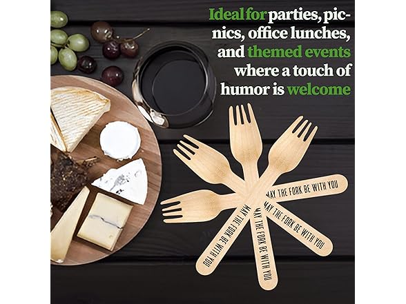 Perfect Stix Wooden Fork, May the Fork Be With You Print, 50 Count