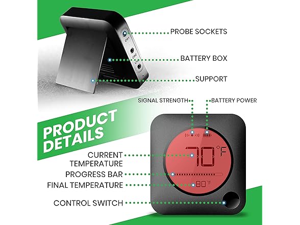 Nutrichef Bluetooth Meat Thermometer for