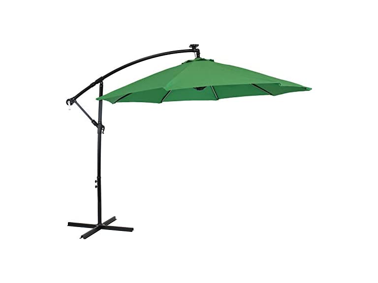 Sunnydaze Offset Patio Umbrella with Solar LED Lights - 10-Foot - Emerald