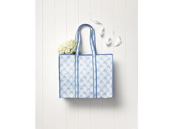 Mud Pie Women's White Bow Block Print Tote