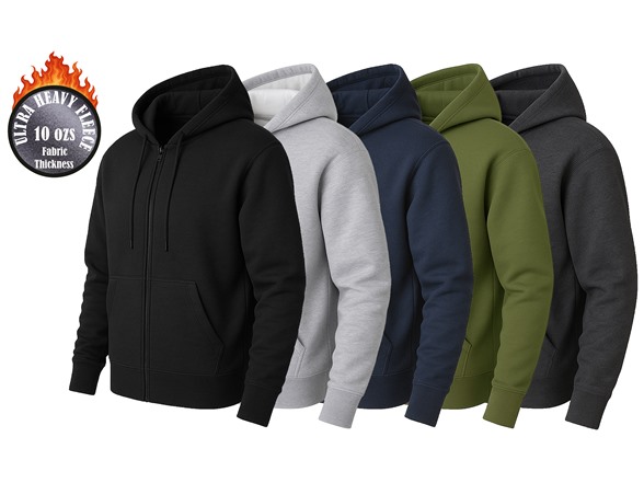 3Pk Mens Heavyweight Fleece-Lined Full Zip Hoodie