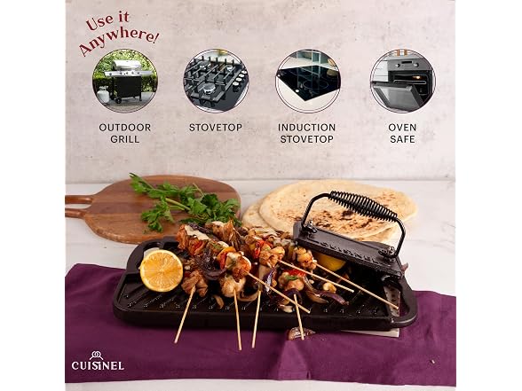 Cuisinel Cast Iron Griddle w/ Burger Press
