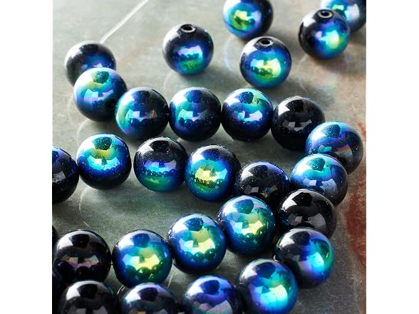 Bead Landing Black Aurora Borealis Round Glass Beads