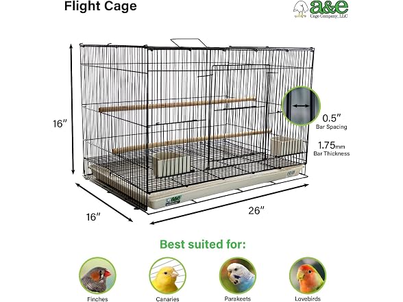 A&E Cage Co 503 Flight Cage 24"x16"x16" Small Bird