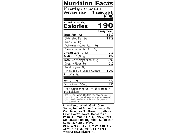 10CT Nature Valley Biscuit Sandwiches, Peanut Butter