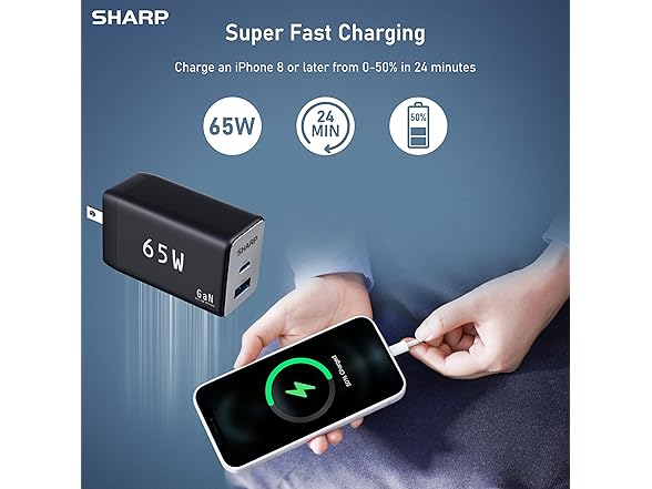 Sharp 65W 2-Port USB-C GaN Charger