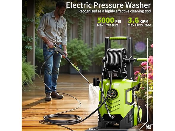 2025Upgraded Pressure Washer 5000PSI with Adj-8-Level Touch Screen, 34" Tall Power Washer, 4 Quick Connect Nozzles, Inlet Hose&Filter&500mlFoam Cannon for Cars/Fences/Driveways, Green (Open Box)