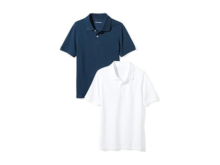 Amazon Essentials Boys' Short-Sleeve School Uniform Pique Polo Shirts, Pack of 2, Navy/White, X-Small