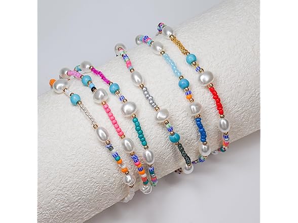 BEMDOFIG 6Pcs Boho Beaded Anklets
