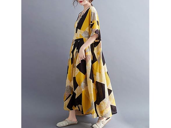 Versear Women (OS) Boho Cotton Linen Dress Dress