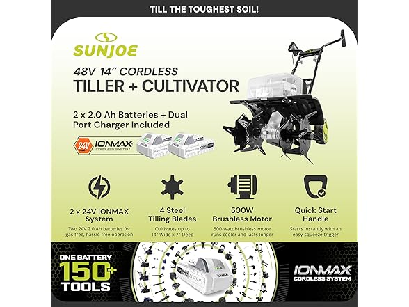 Sun Joe 24V Cordless Garden Tiller Cultivator Kit