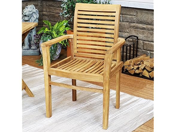 Sunnydaze Decor JVA-353 Teak Slat Patio Chair Light Br