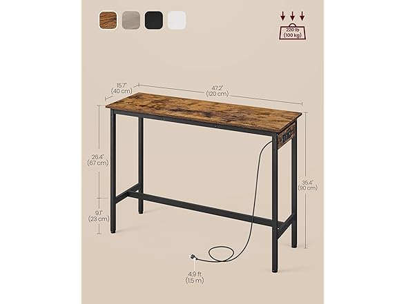 VASAGLE Narrow Long Sturdy Table w-Charging