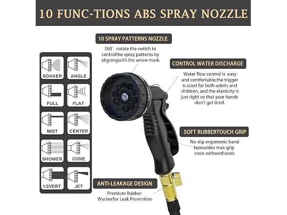 100ft Flexible Garden Hose with Nozzle- Choose Color
