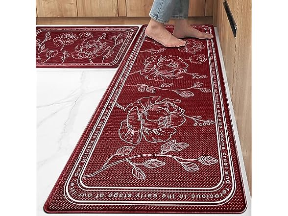 ROTTOGOON Kitchen Floor Mat Set of 2 Red
