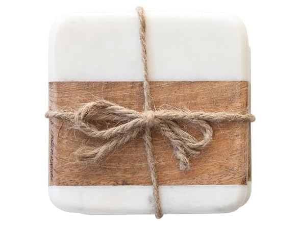 Marble & Acacia Wood Coasters, Set of 4