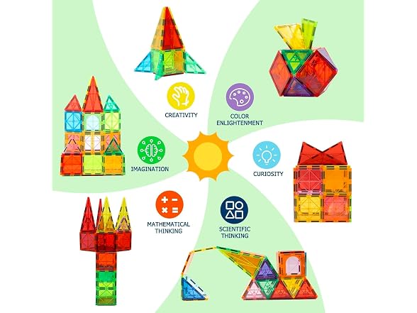 EchoPlan 130PCS Magnetic Tiles w/2 Cars