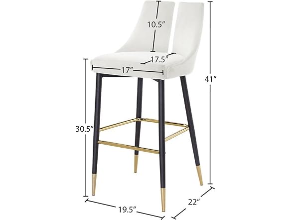 2Pk Sleek Velvet Upholstered Bar Stool