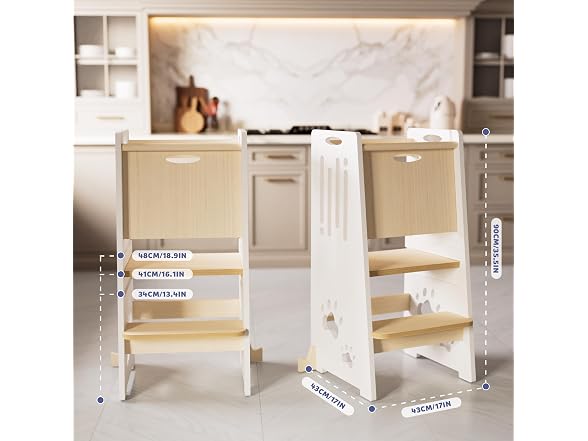 Toddler Tower Height-Adjustable White Step Stool with Sliding Safety Door (Open Box)