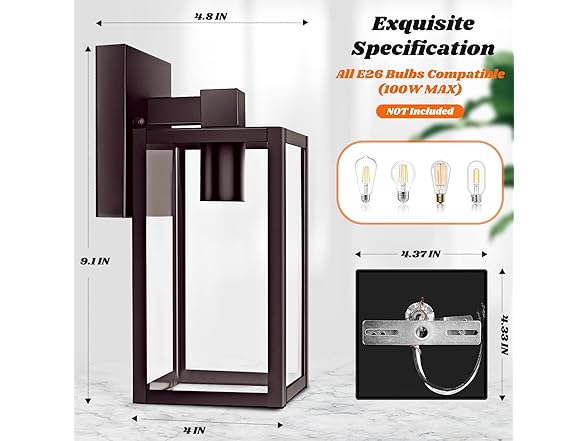 Brightever 2Pk 9.1" Outdoor Wall Lights