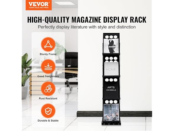 Foldable Magazine Display Rack, 4-Tier Brochure