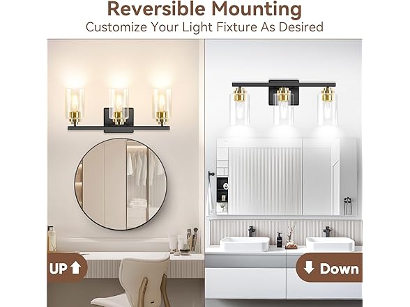 VerRon 3-Light Bathroom Light Fixtures, 19"