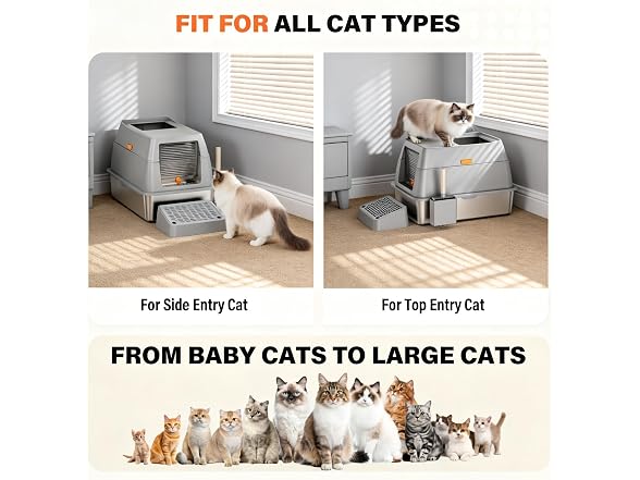 CatbruLop Stainless Steel Litter Box with Lid