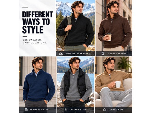 3Pk Mens Fleece Quarter Zip Sweaters