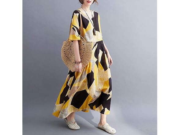 Versear Women (OS) Boho Cotton Linen Dress Dress