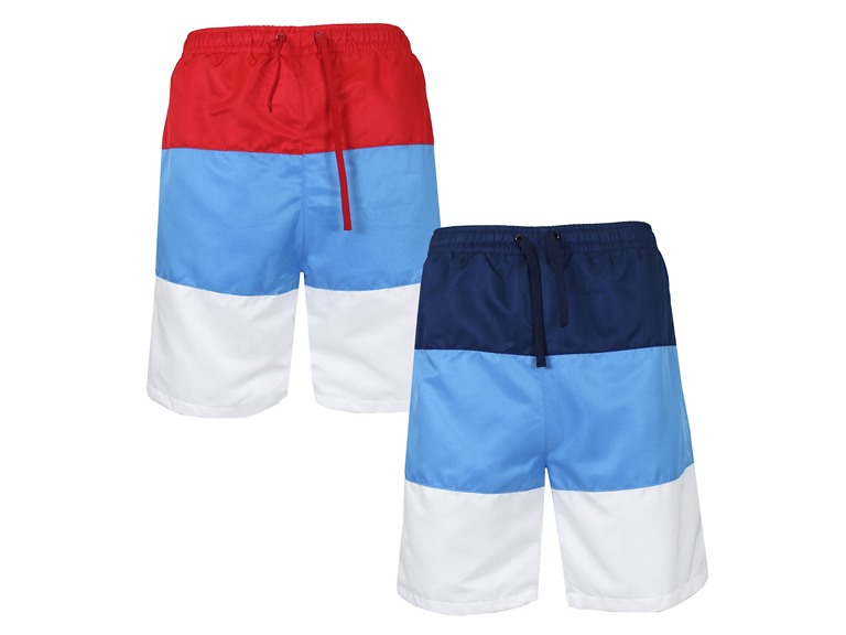 Men's 2-Pack Quick Dry Swim Board Shorts With Color Panel Patch Design (Sizes, S-2XL)