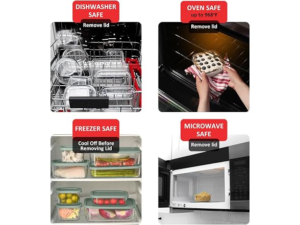 EATEX Grooved Base Glass Meal Prep Containers