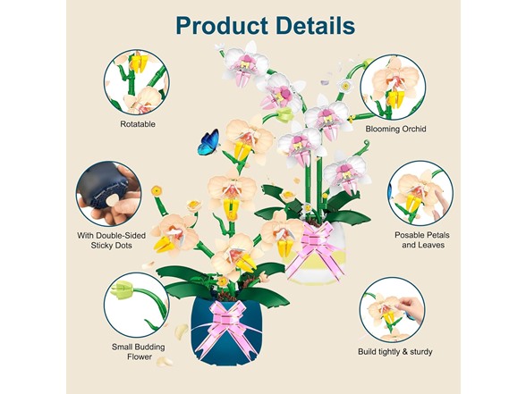 2 Pack Orchid Flower Building Blocks