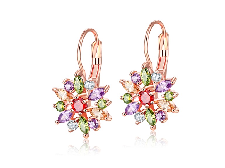  IGT-DAAS-DEB612-r Crystal Flower Leverback Earrings Gold 