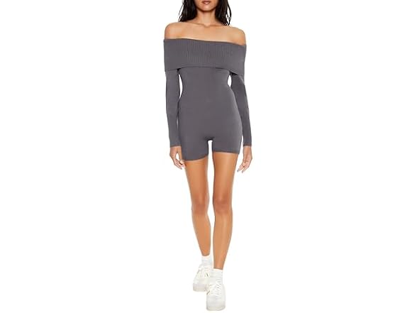 Forever 21 Women (S) Sweater-Knit Romper Grey