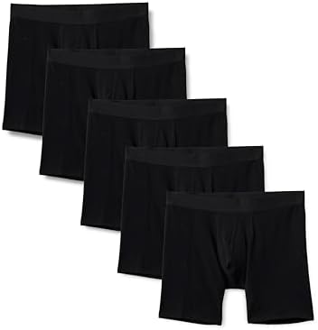 Amazon Essentials Men's Cotton Jersey Boxer Shorts Underwear, Pack of 5, Black, Large
