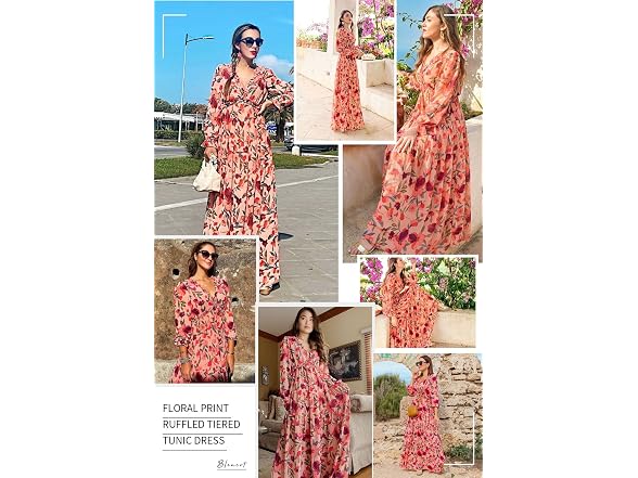 Blencot Women (M) Casual V Neck Long Sleeve Dress