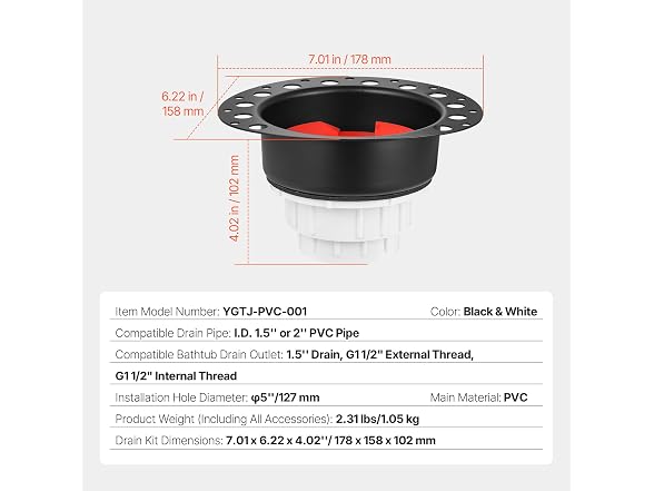 PVC Freestanding Tub Drain Kit, 2 Brass Tail Pipes