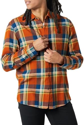 Amazon Essentials Men's Long-Sleeve Flannel Shirt (Available in Big & Tall), Blue Rust Orange Plaid, XX-Large