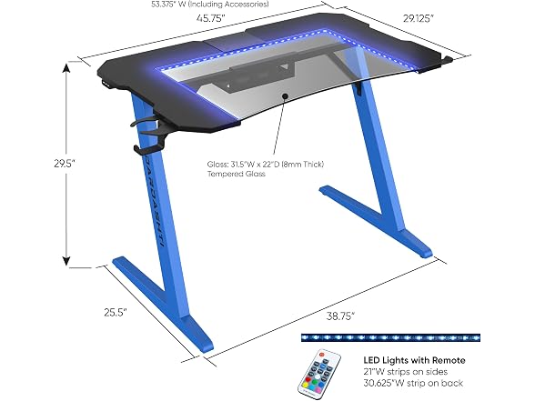 Dardashti Z-Shape Gaming Desk, Blue