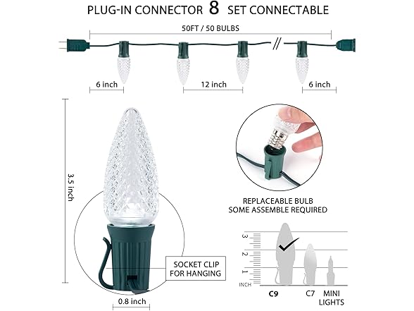 Brightown C9 Christmas String Lights Outdoor 50ft Led Christmas Lights