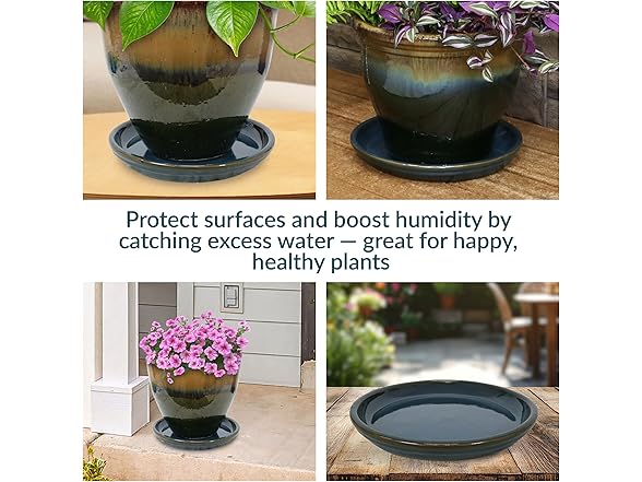 Sunnydaze 12" Ceramic Plant Saucers- Forest Lake Green