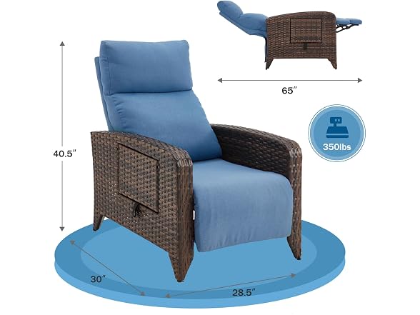 ZZW Upgraded Outdoor Recliner Chair Blue