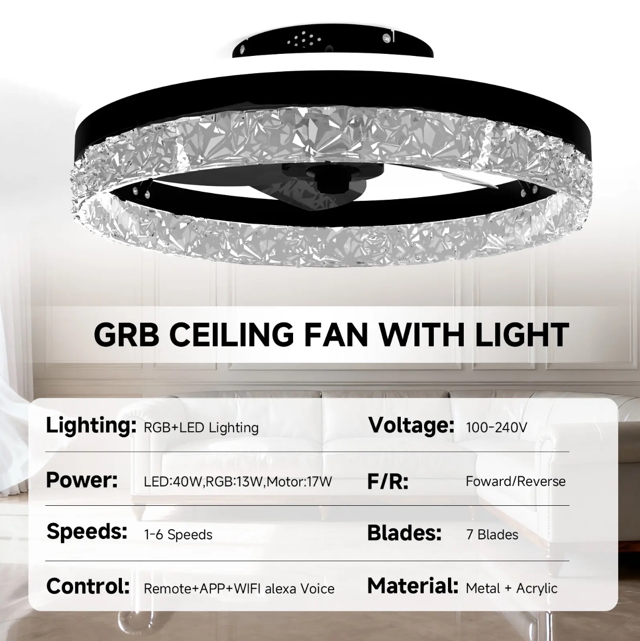 Smart RGB LED Ceiling Fan 20 w/ Remote - Gallery 19