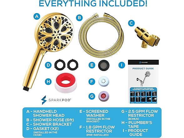 10-Mode Handheld Shower Head w/ 6ft Hose
