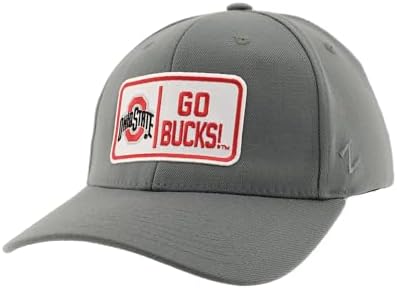 ZHATS Men's Standard NCAA Officially Licensed Fitted Hat ZH Patch Defer Gray, Grey, Medium,Ohio State Buckeyes