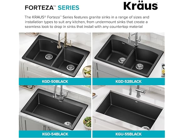 KRAUS Black 33 in Double Bowl Granite Kitchen Sink