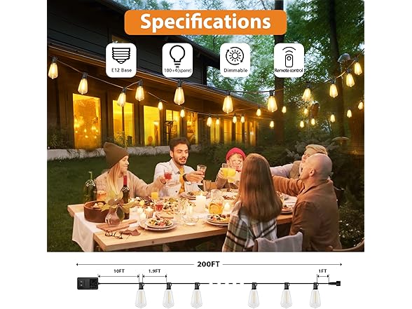 Brightever 200FT Outdoor String Lights with Remote