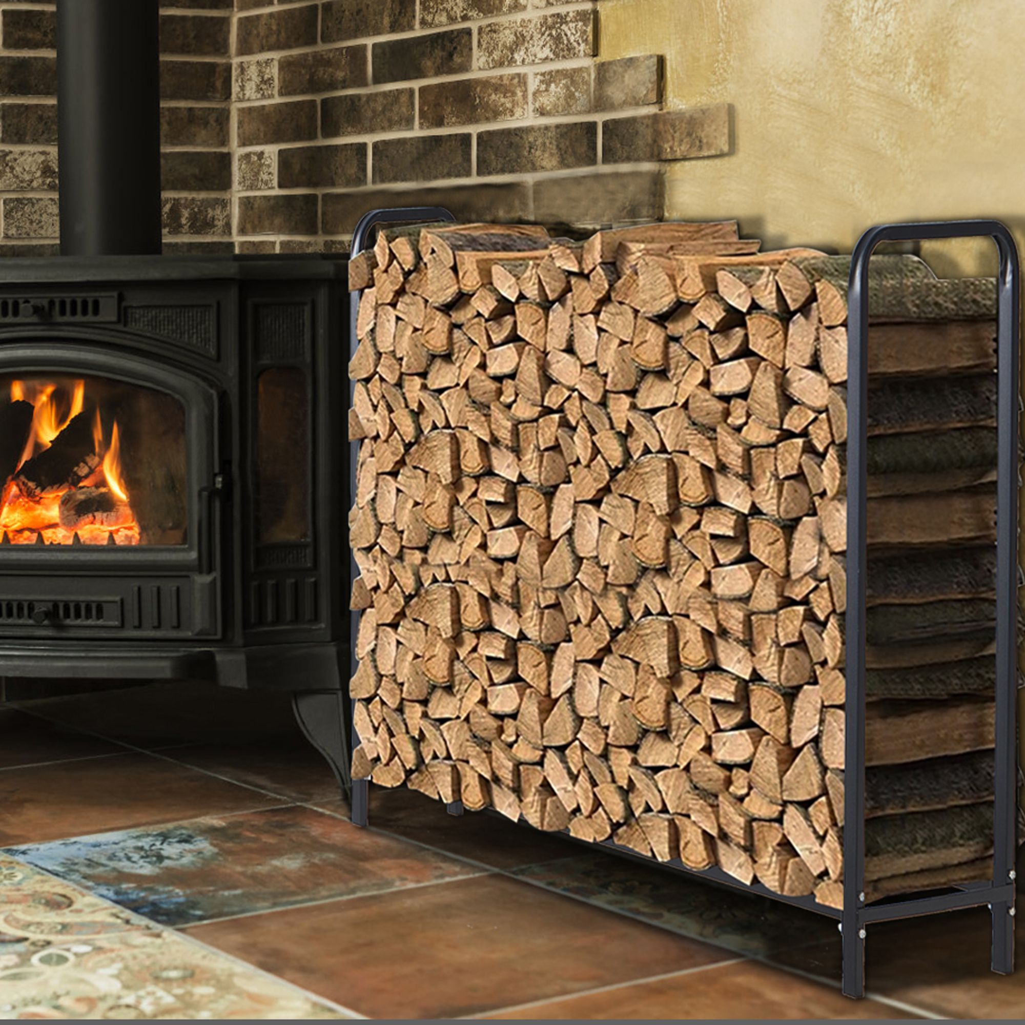 Outdoor Firewood Rack with Cover 4ft - Gallery 13