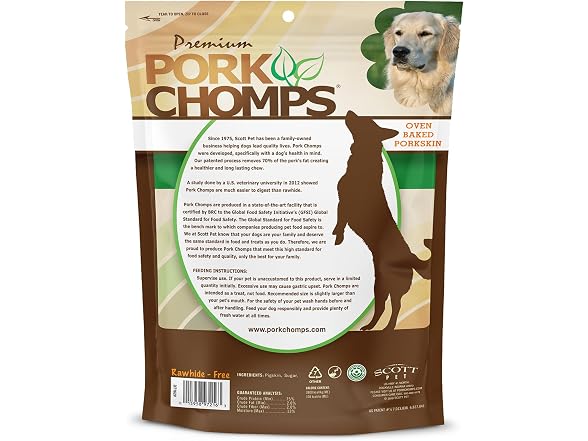 Pork Chomps Baked Pork Skin Dog Chews, 4